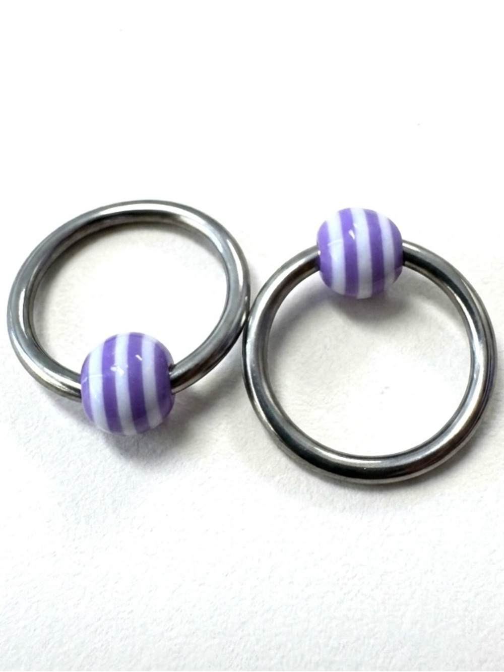 14g 1/2" Captive Bead Ring Pair Surgical Steel Purple Striped Ball Body Jewelry